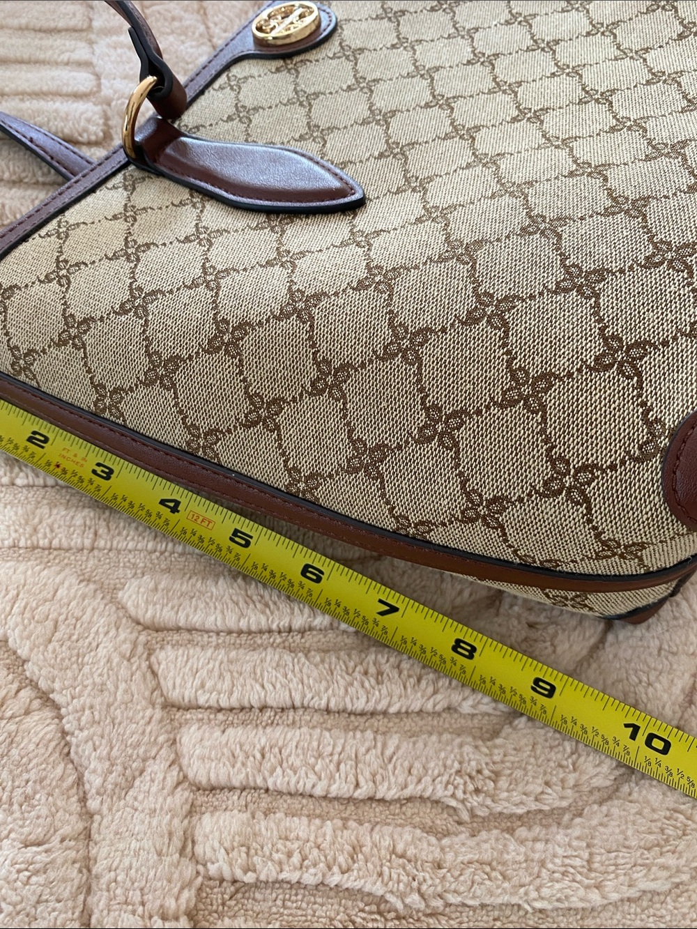 Nine West Brown Monogram-Style Tote with Tan Canvas - Picture 9 of 12